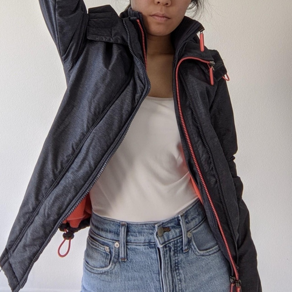 Superdry Japan Grey Winter Fleece Lined Hooded Jacket